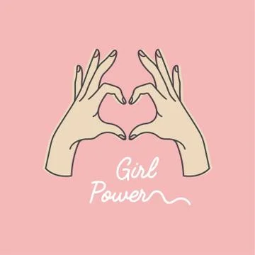 Vector linear illustration of female hands show heart silhouette. Heart shape Illustrazione stock