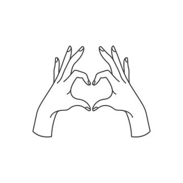 Vector linear illustration of female hands show heart silhouette. Heart shape Stock Illustration