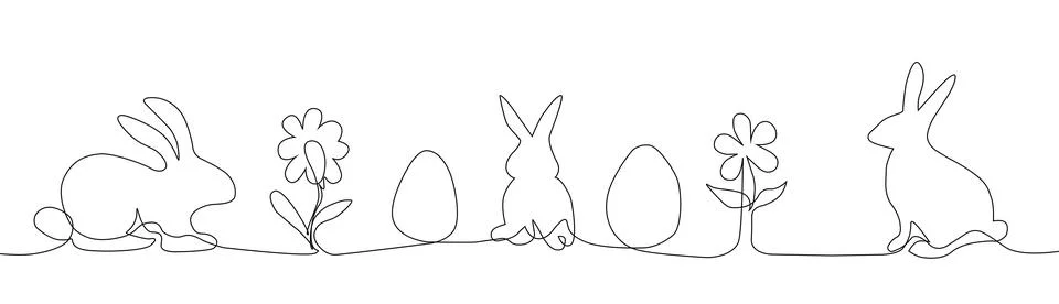 Vector linear image. background for Happy Easter, rabbit and egg.  line Stock Illustration