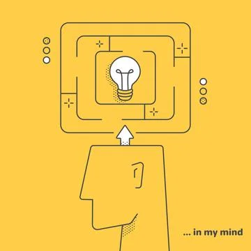 Vector linear image on a yellow background, a man's head and a labyrinth wi.. Stock-Illustration
