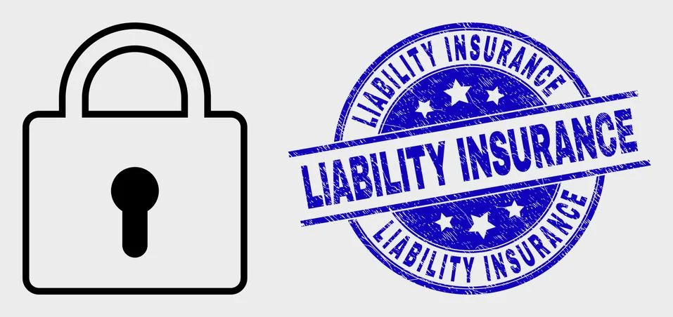 Vector Linear Lock Icon and Scratched Liability Insurance Stamp Seal Illustrazione stock