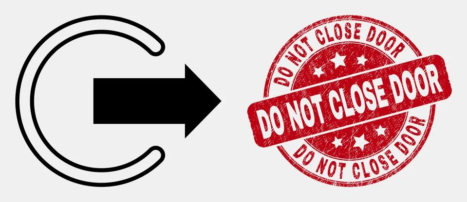 Vector Linear Logout Icon and Grunge Do Not Close Door Seal Stock Illustration