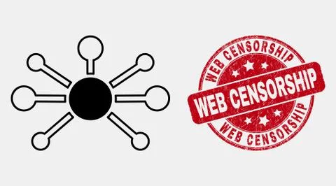 Vector Linear Node Links Icon and Grunge Web Censorship Stamp Seal Stock Illustration