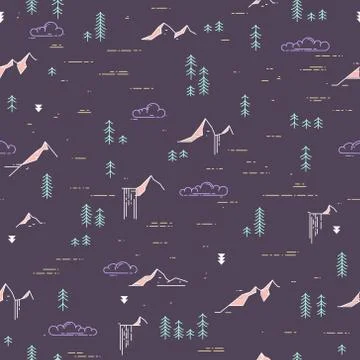 Vector linear pattern with wild landscape elements Stock Illustration