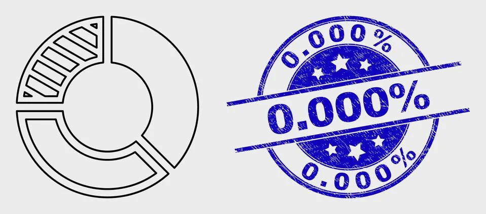Vector Linear Pie Chart Icon and Grunge 0.000% Stamp Seal 스톡 일러스트
