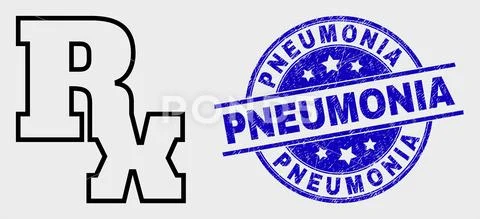 Vector Linear Rx Symbol Icon and Grunge Pneumonia Seal Stock Illustration