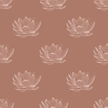 Vector linear seamless pattern of lotus flowers. Graphics. Illustrazione stock