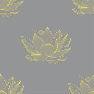 Vector linear seamless pattern of lotus flowers. Graphics. Stock Illustration