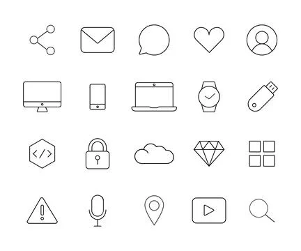 Vector linear set icons of technology and communication Stock Illustration