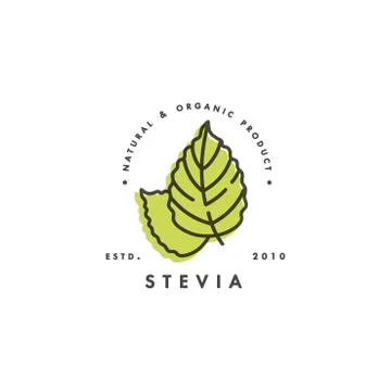 Vector linear stevia labels, logos, badges and icons. Natural sweetener design Stock Illustration