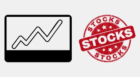 Vector Linear Stocks Chart Icon and Scratched Stocks Watermark Stock Illustration