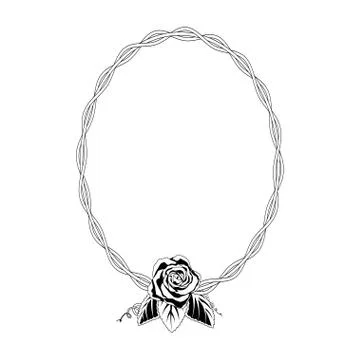 Vector linear style circle frame with rose Stock Illustration
