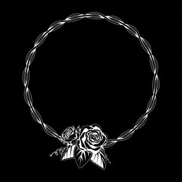 Vector linear style circle frame with rose Illustrazione stock