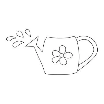 Vector Linear Water Can. Watering Garden Equipment in Doodle style Isolated.. Stock Illustration