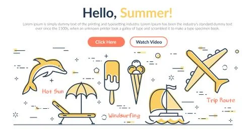 Vector linear webpage with header HELLO SUMMER Stock Illustration
