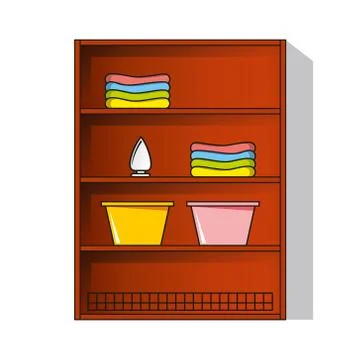 Vector linen cupboard, wardrobe with clothes Stock Illustration