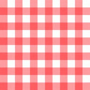 Vector linen gingham checkered blanket tablecloth. Seamless white red cloth t Stock Illustration