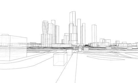 Vector lines buildings and city roads, town design Ilustración de archivo
