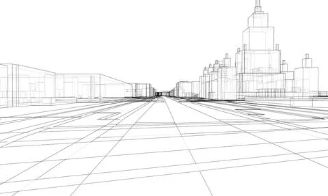 Vector lines buildings and city roads, town design Ilustración de archivo