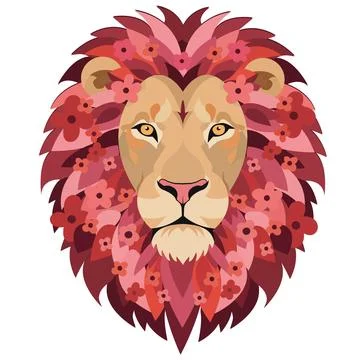Vector lion head with flowers isolated animal portrait. floral mane design... Stock Illustration