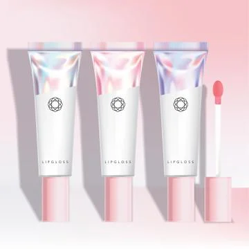 Vector Lip Gloss / Exfoliator / Tint / Stain Tube in Holographic Tube Packaging Stock Illustration