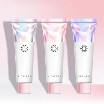 Vector Lip Gloss / Exfoliator / Tint / Stain Tube in Holographic Tube Packaging Stock Illustration