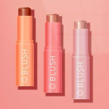 Vector Lipstick / Blush / Balm / Foundation / Contour Stick in Coral Background Stock Illustration