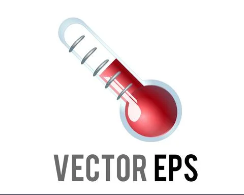 Vector liquid in glass thermometer icon with red liquid risen to measure temp Stock Illustration