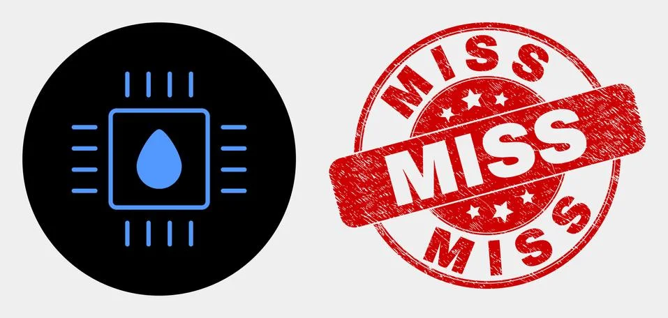 Vector Liquid Processor Icon and Grunge Miss Stamp Stock Illustration