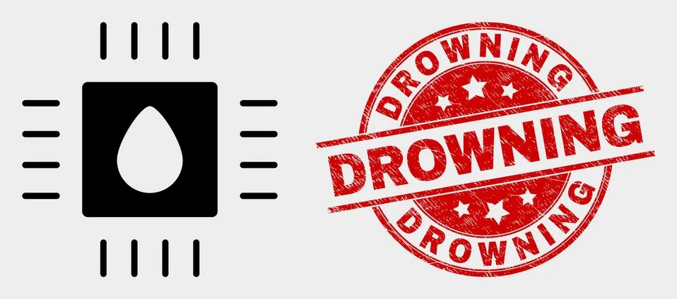 Vector Liquid Processor Icon and Distress Drowning Stamp Seal Stock Illustration