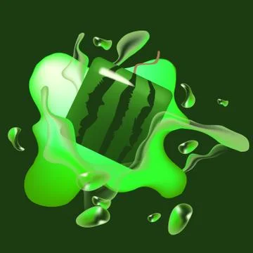 Vector liquid splash template green with box shaped watermelon Illustrazione stock