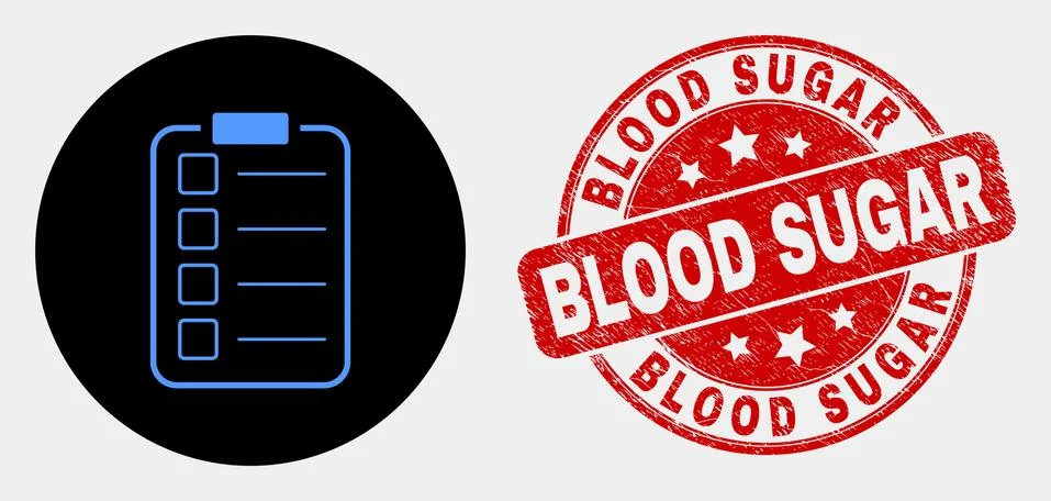 Vector List Items Pad Icon and Grunge Blood Sugar Stamp Illustrazione stock
