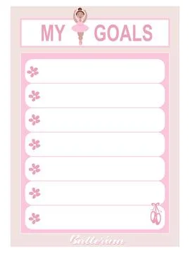 Vector list My goals with the image of a little ballerina girl in pink Stock Illustration