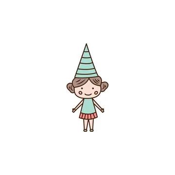 Vector little kid with hat cone icon. Vector cute child in the birthday icon Stock Illustration