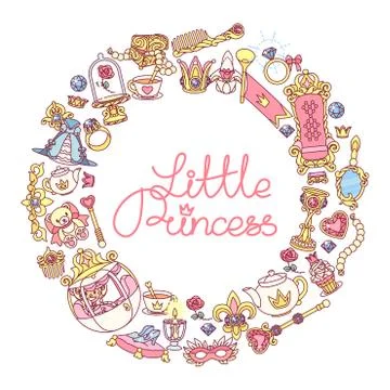 Vector Little Princess icons frame Stock Illustration