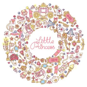 Vector Little Princess icons frame Stock Illustration