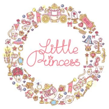 Vector Little Princess icons frame Illustrazione stock