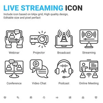Vector live streaming icons vector with outline color style isolated Stock Illustration