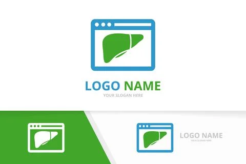 Vector liver and browser logo combination. Unique organ and web page logotype Stock Illustration