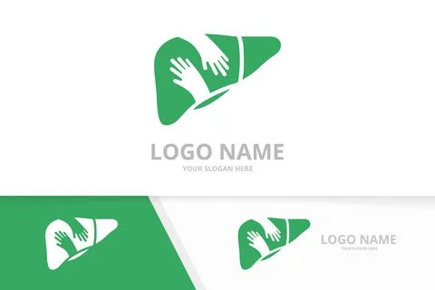 Vector liver and hands logo combination. Unique organ and embrace logotype Stock Illustration