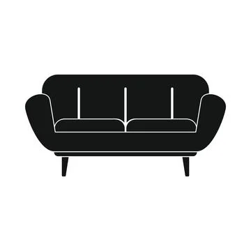 Vector living room sofa black simple icon isolated on white Illustrazione stock
