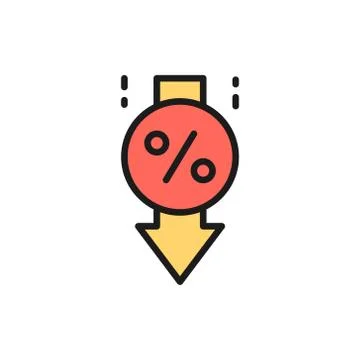 Vector loan interest rate reduction flat color line icon. 스톡 일러스트