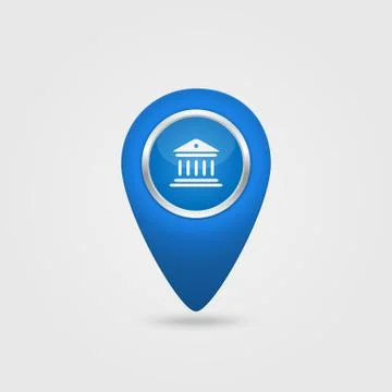 Vector location blue  icon with bank sign Stock Illustration