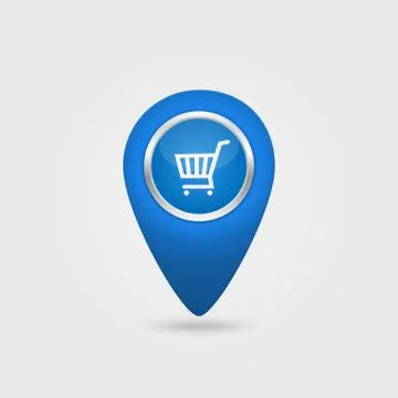 Vector location blue icon with cart sign Stock Illustration
