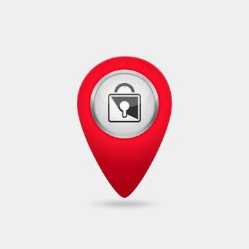 Vector location red icon with lock sign Stock Illustration