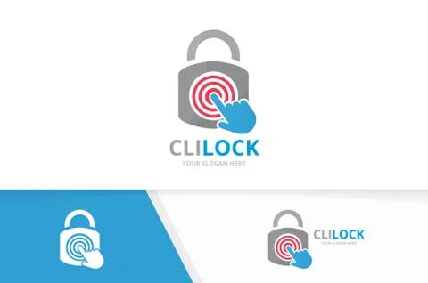 Vector lock and click logo combination. Safe and cursor symbol or icon. Unique 스톡 일러스트