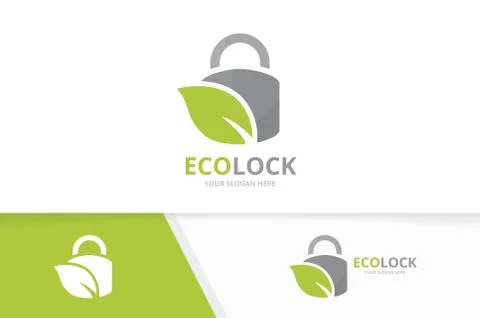 Vector lock and leaf logo combination. Safe and eco symbol or icon. Unique Stock-Illustration