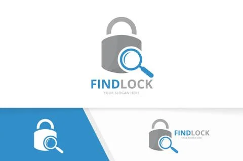 Vector lock and loupe logo combination. Safe and magnifying symbol or icon Illustrazione stock