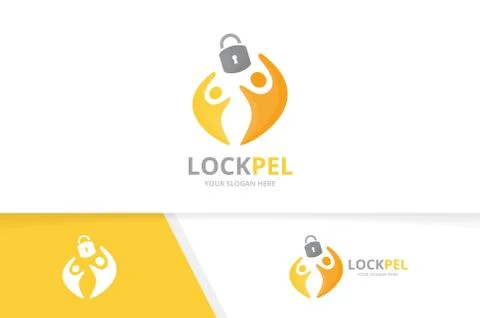 Vector lock and people logo combination. Safe and family symbol or icon. Unique Stock Illustration