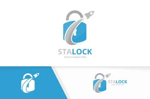 Vector lock and rocket logo combination. Safe and airplane symbol or icon Stock Illustration